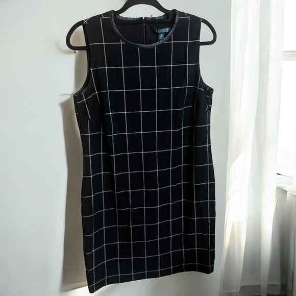 Ralph Lauren Dresses & Skirts - Lauren Ralph Lauren Black White Checkered Windowpane Lamb Leather Trim Dress 10